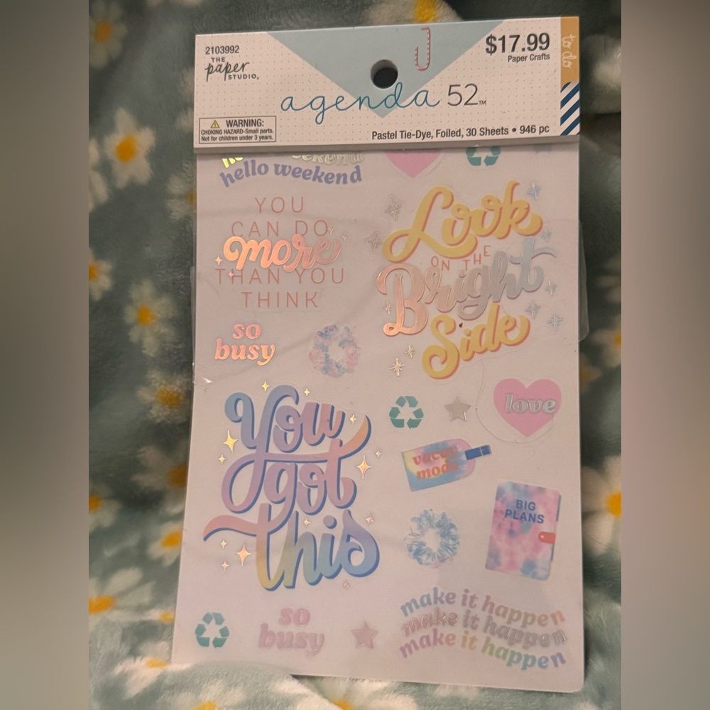 The Paper Studio Agenda 52 Pastel Tie-Dye Motivational Foiled Sticker Pack Sheet